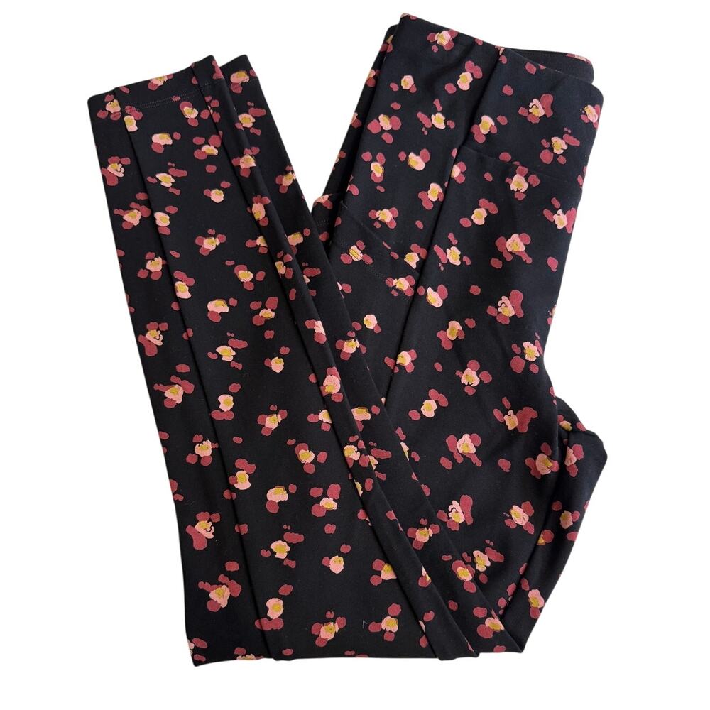 CAbi leggings Black Flower Burst printed high rise stretch with pockets Sz S